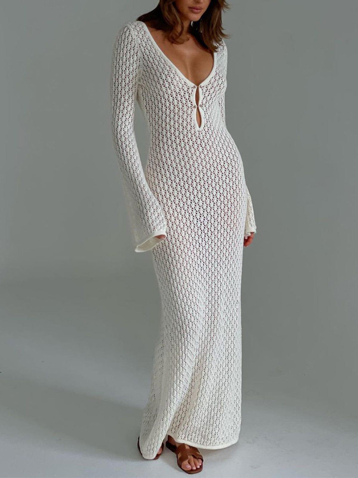 Chic Crochet Knit Maxi Dress for Women
