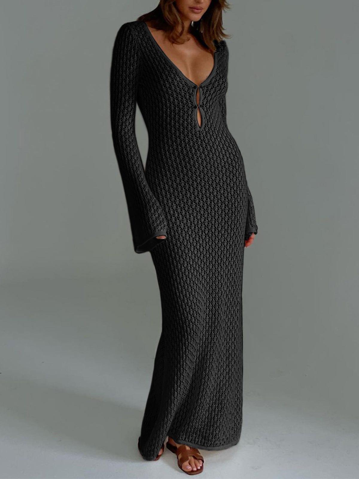 Chic Crochet Knit Maxi Dress for Women