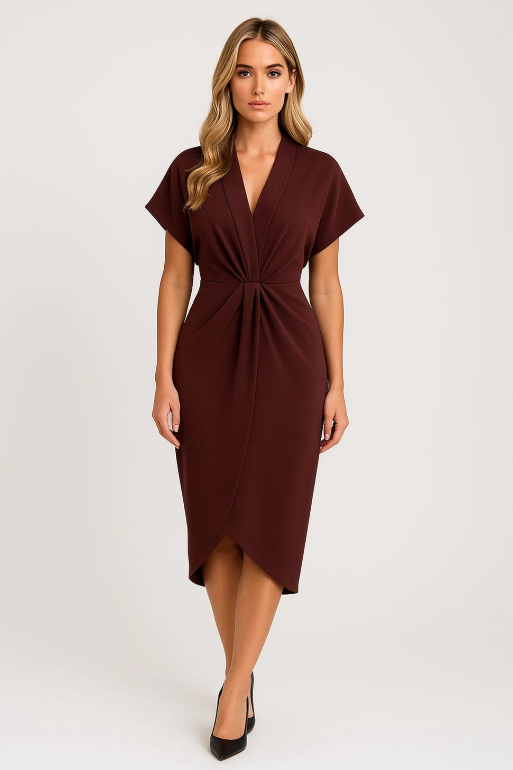Draped Dress for Women | Wrap Look with Short Sleeves