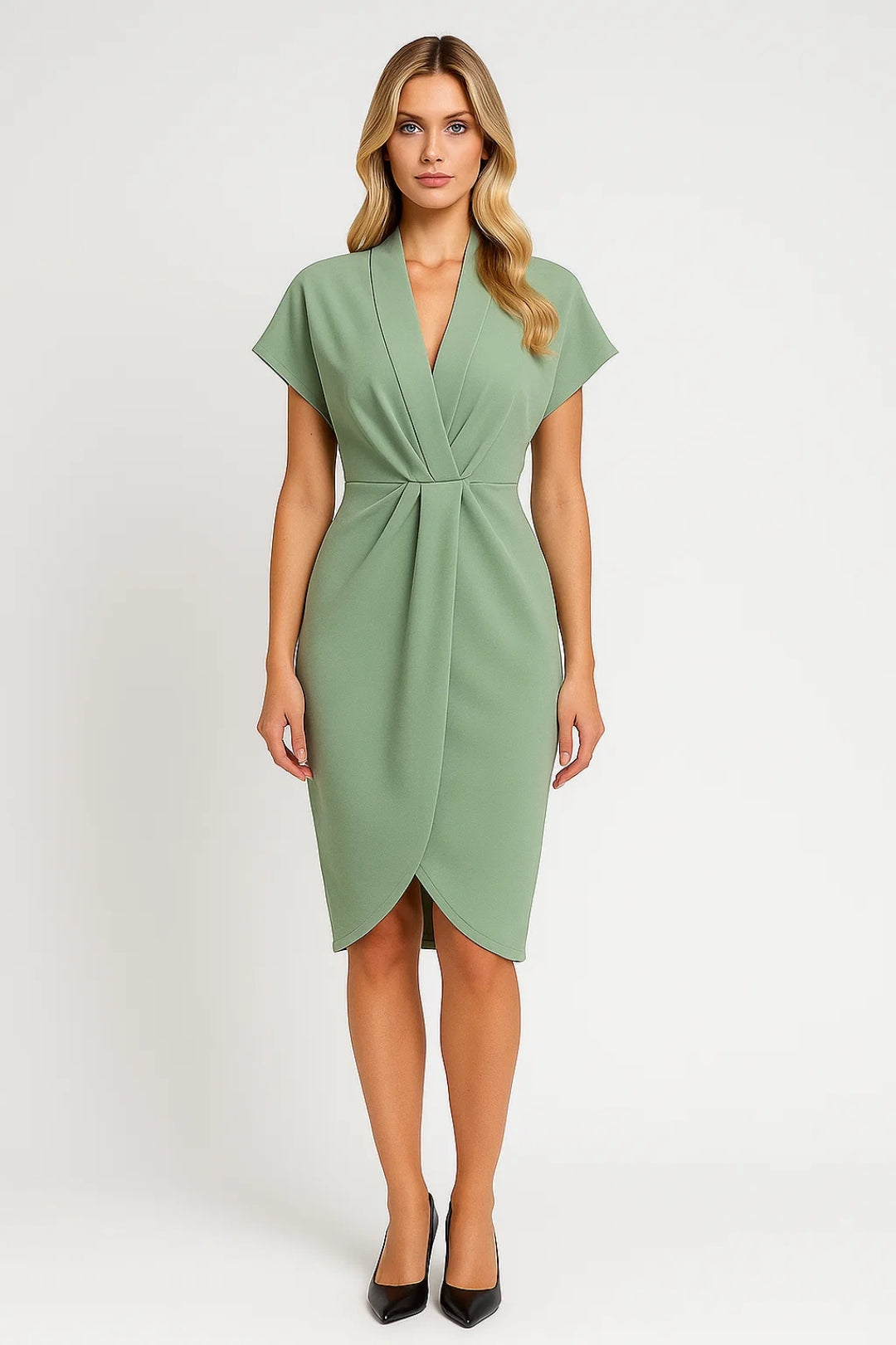 Draped Dress for Women | Wrap Look with Short Sleeves