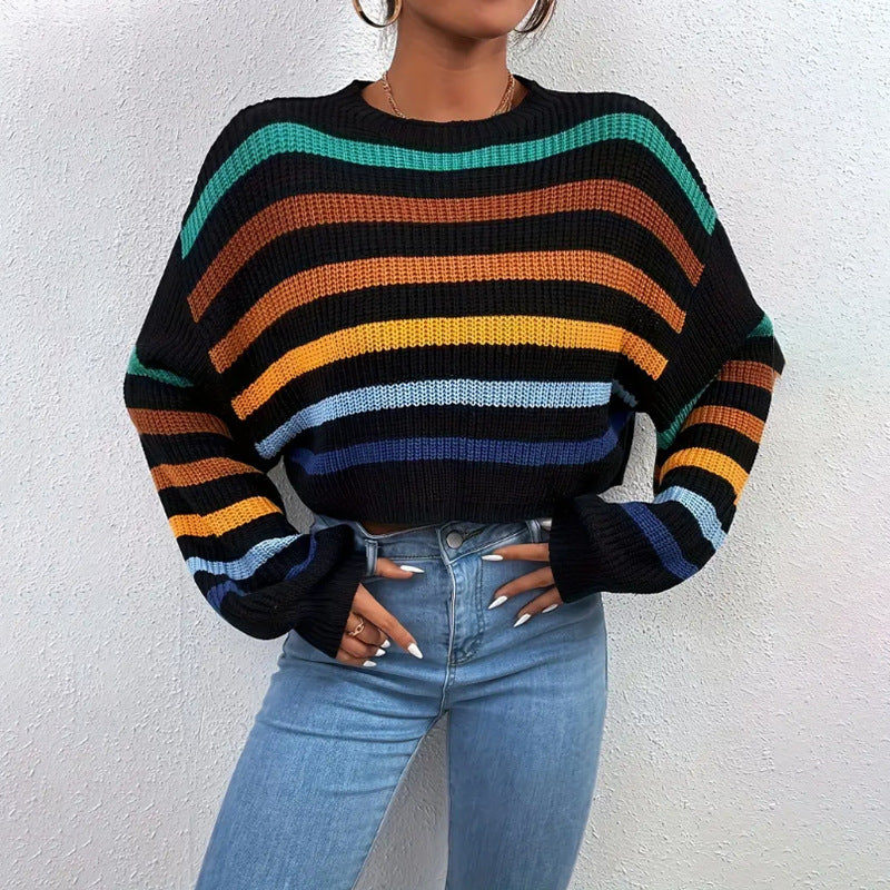 Amber | Women's Cropped Striped Sweater