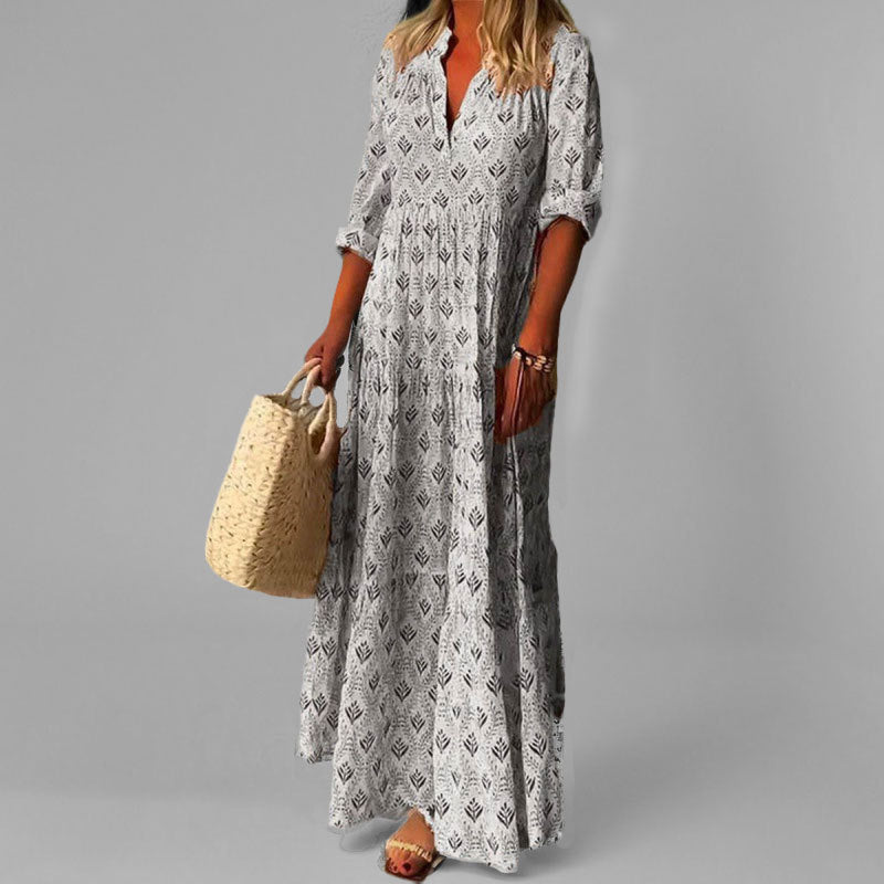 Boho Floral Print V-Neck Maxi Dress