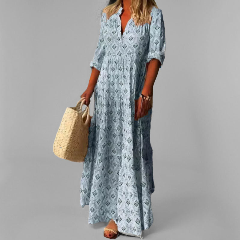 Boho Floral Print V-Neck Maxi Dress
