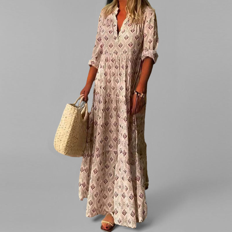 Boho Floral Print V-Neck Maxi Dress