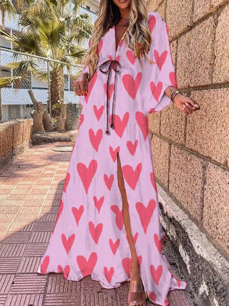 Colourful and Elegant Flowy Maxi Dress with Kimono Sleeves for Women