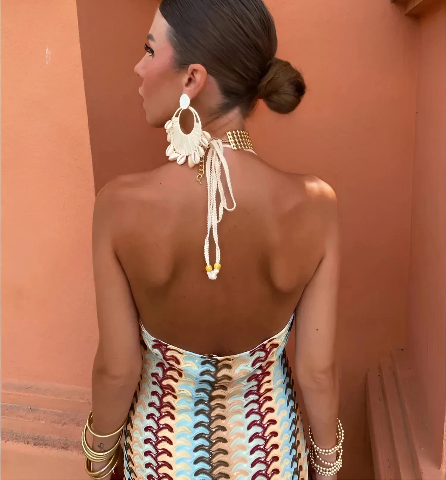 Colourful and Elegant Patterned Halter Neck Maxi Dress for Women